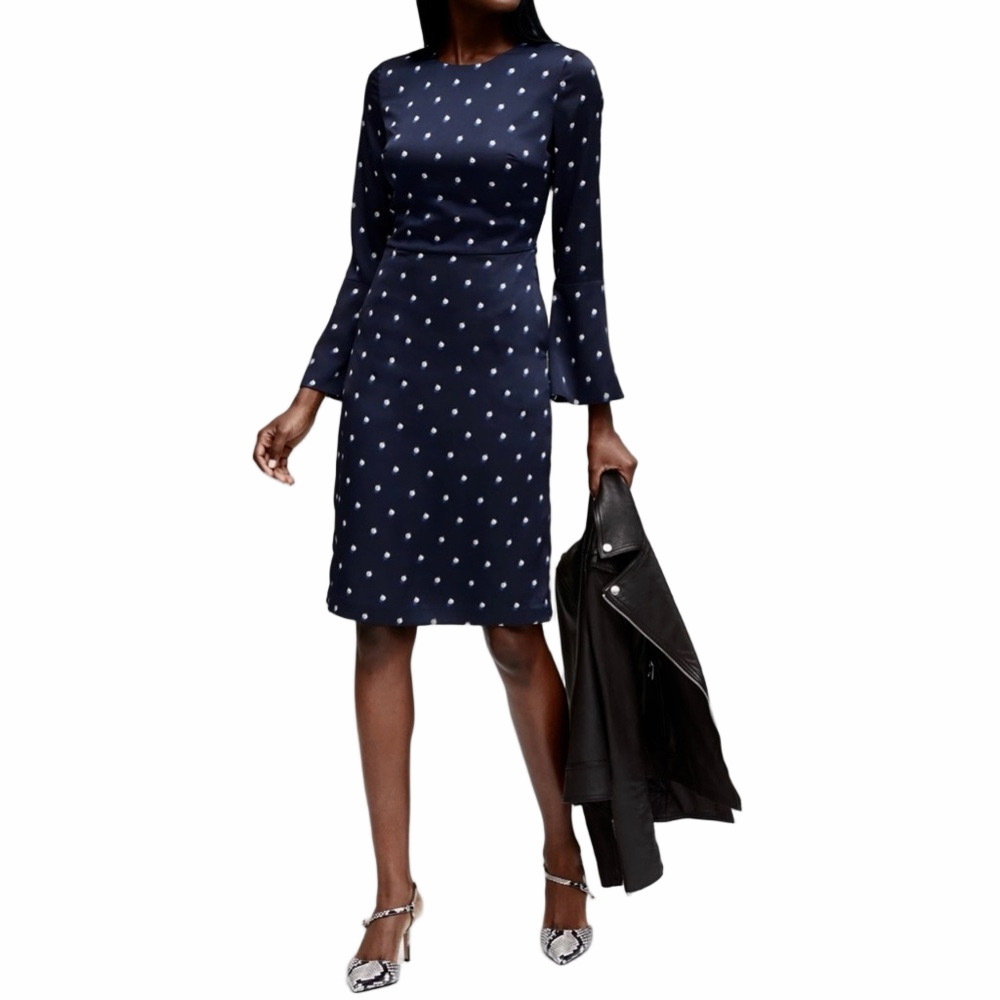 Banana Republic Pearl Print Tie Back Sheath Dress Size 6 Bell Sleeve Pockets EUC